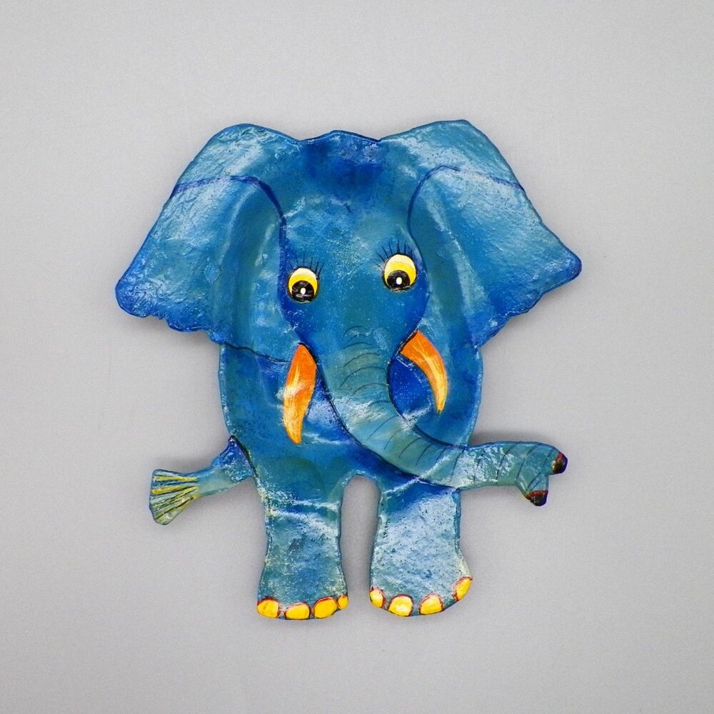 Vintage Blue Elephant Metal Trinket Dish Hand Crafted & Numbered